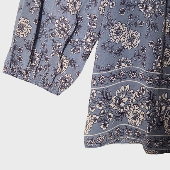 Daniel Rainn Lanea Blue Floral Split Neck 3/4 Sleeve Boho Blouse Blue NWT - Picture 2 of 7